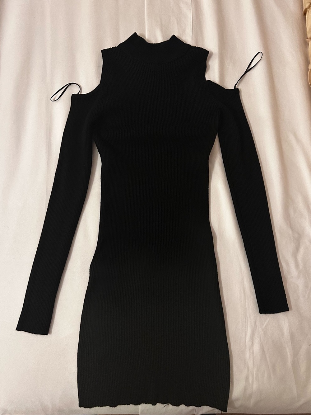 Classic Black Cold-Shoulder Knit Dress